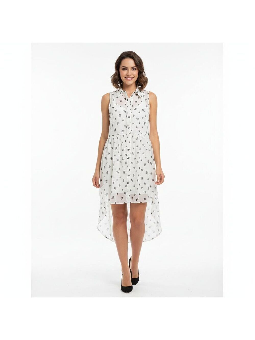 Honey Store Audrey Skull Print Hi-Low Dress – White/Black, Size M NWT